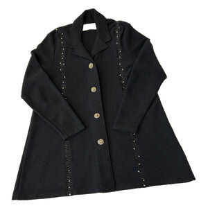 VTG Steve Fabrikant Women's Wool Blend Long Cardigan Sweater Petite M Black USA